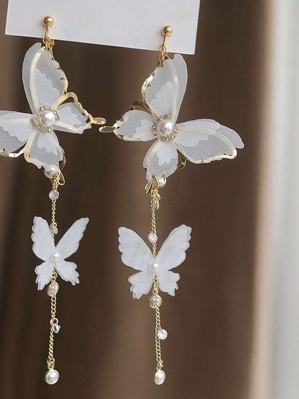 Fairy White Lace Butterfly Long Earrings