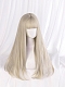 Evahair Beige and White Mixed Color Long Straight Synthetic Wig with Bangs