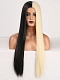 Evahair 2021 New Style Half Black and Half Beige Long Straight Synthetic Wig