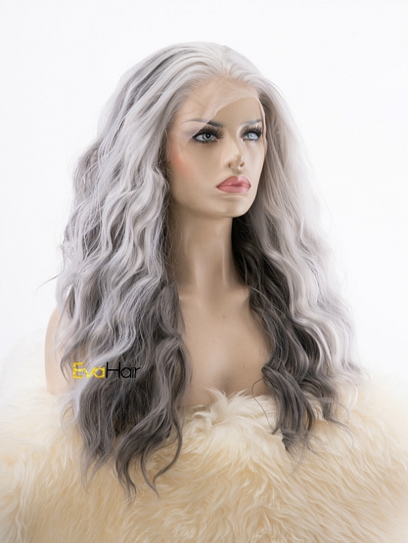 Granny Grey Fashion Wavy Synthetic Lace Front Wig