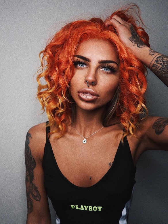 Sunset Orange & Yellow Flame Wavy Bob Synthetic Lace Front Wig 