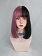 Evahair Half Black and Half Pinkish-Purple Medium Straight Synthetic Wig with Bangs.