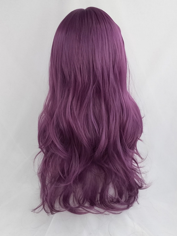 Evahair 2021 New Style Deep Purple Long Wavy Synthetic Wig with Bangs