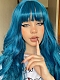 Evahair 2021 New Style Blue Long Wavy Synthetic Wig with Bangs