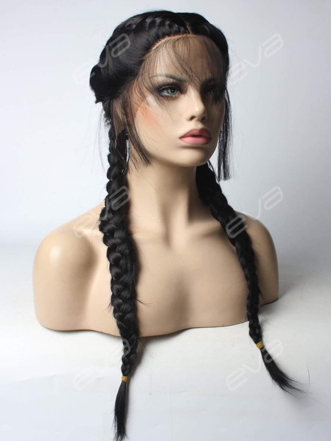 French Braid Black Synthetic Lace Front Wig - All ...