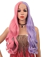 Evahair Fashion Style Sexy half pink and half purple Long wavy Synthetic Wig