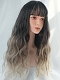 Evahair Dark to Brown Ombre Long Wavy Synthetic Wig with Bangs