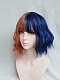 Evahair 2021 New Style Half Blue and Half Ginger Red Bob Wavy Synthetic Wig with Bangs