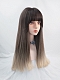 Evahair Brown to Blonde Ombre Color Long Straight Synthetic Wig with Bangs