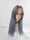 Evahair Grey to Haze Blue Ombre Long Straight Synthetic Wig