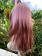 Preorder--2021 New Style Pink and Brown Mixed Color T-Part Long Straight Synthetic Lace Wig with Hime Cut