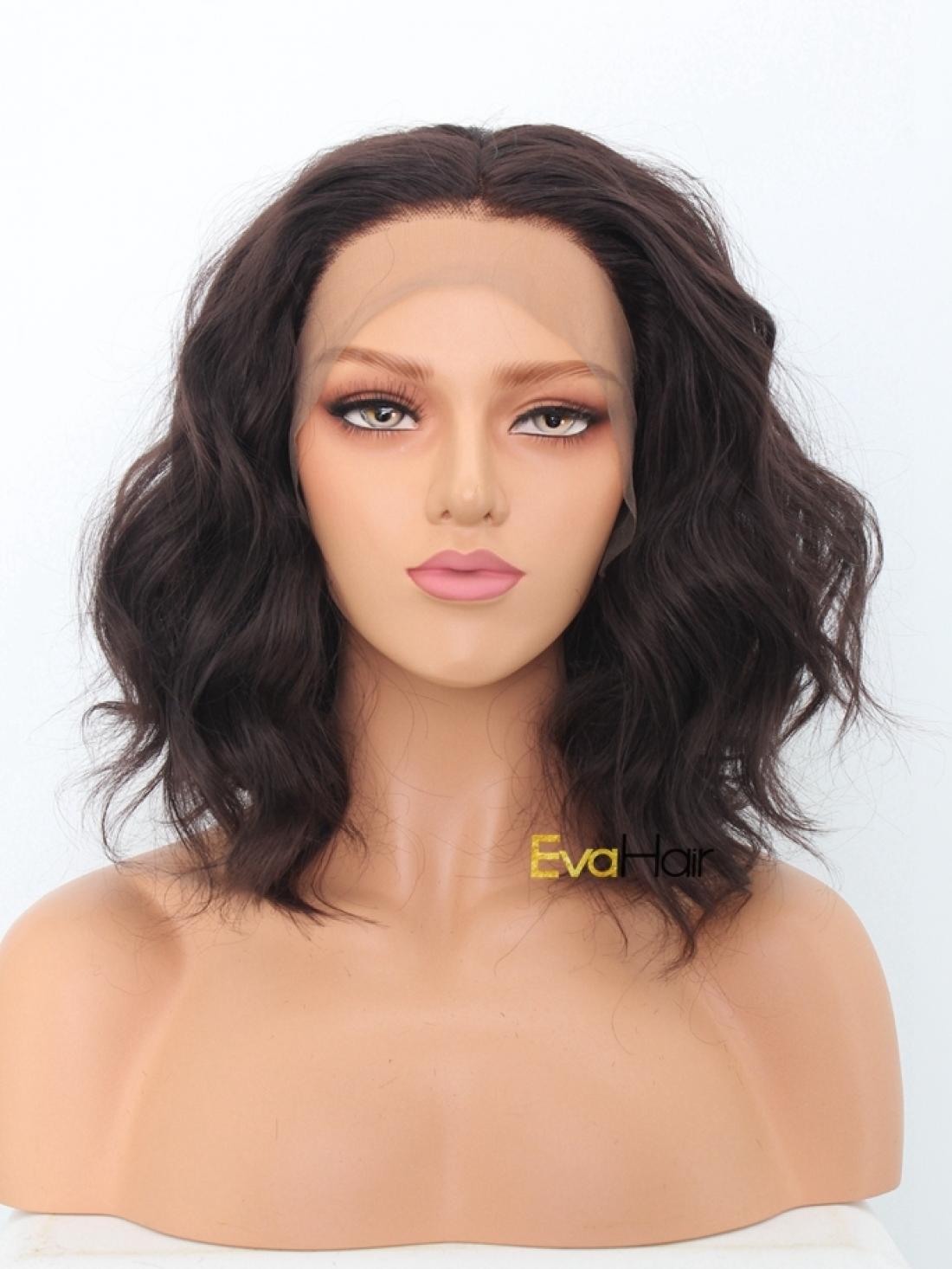 Brown Wavy Shoulder Length Bob Synthetic Lace Front Wig ...