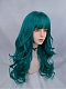 Evahair Bluish Green Long Wavy Synthetic Wig with Bangs