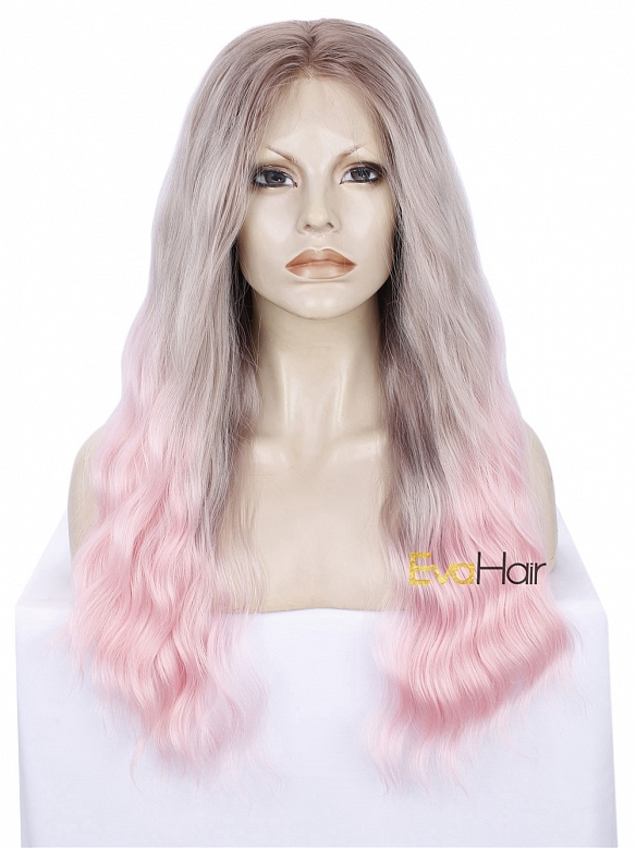 Pink Ombre Long Wavy Synthetic Lace Front Wig