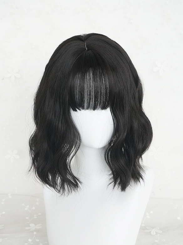 Evahair 2021 New Style Black Bob Short Wavy Synthetic Wig with Bangs
