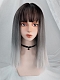 Evahair Black to Grey Ombre Medium Length Straight Synthetic Wig with Bangs