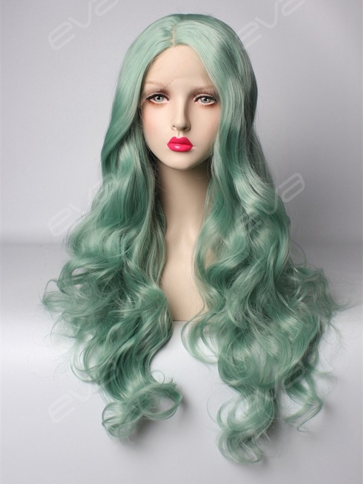 Pastel Mint Long Wavy Natural Parting Synthetic Lace Front Wig