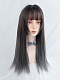 Evahair Dark Brown to Grey Ombre Long Straight Synthetic Wig with Bangs