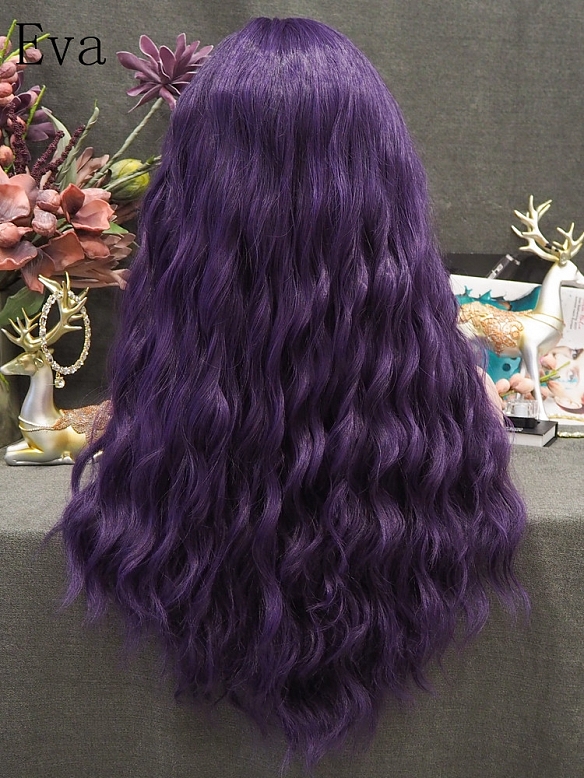 Evahair Dark Purple Long Wavy Synthetic Lace Front Wig