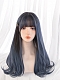 Evahair 2021 New Style Deep Grayish Blue Long Straight Synthetic Wig with Bangs and Brown Roots