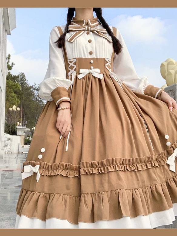 Evahair milk coffee style long sleeve lolita dress