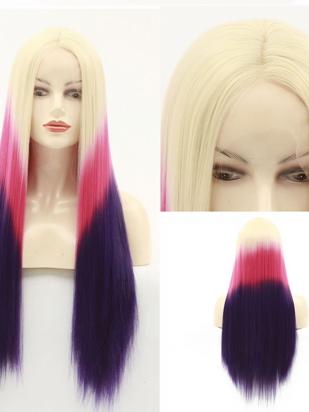 Evahair fashion three colors long straight hair T-lace wig