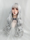 Evahair 2022 New Style Silvery White Long Wavy Synthetic Wig with Bangs