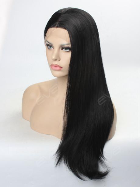 Jet Black Long Straight Synthetic Lace Front Wig - All ...