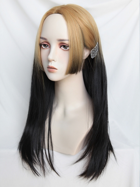 Evahair 2021 New Style Blonde to Black Ombre Long Straight Synthetic Wig with Hime Cut