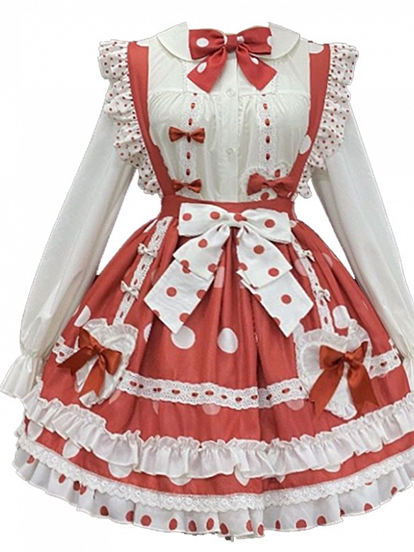 Evahair adorable whitenand red long sleeve lolita dress