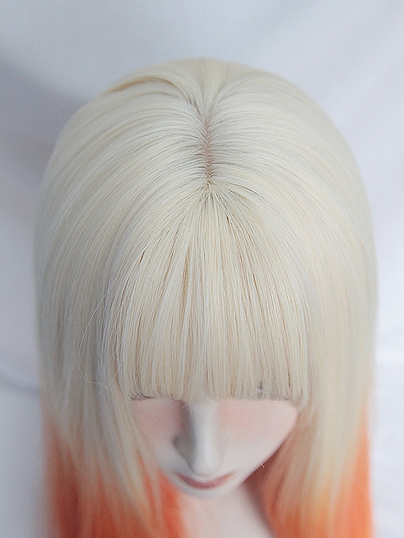 Evahair Blonde to Orange Ombre Long Straight Synthetic Wig with Bangs