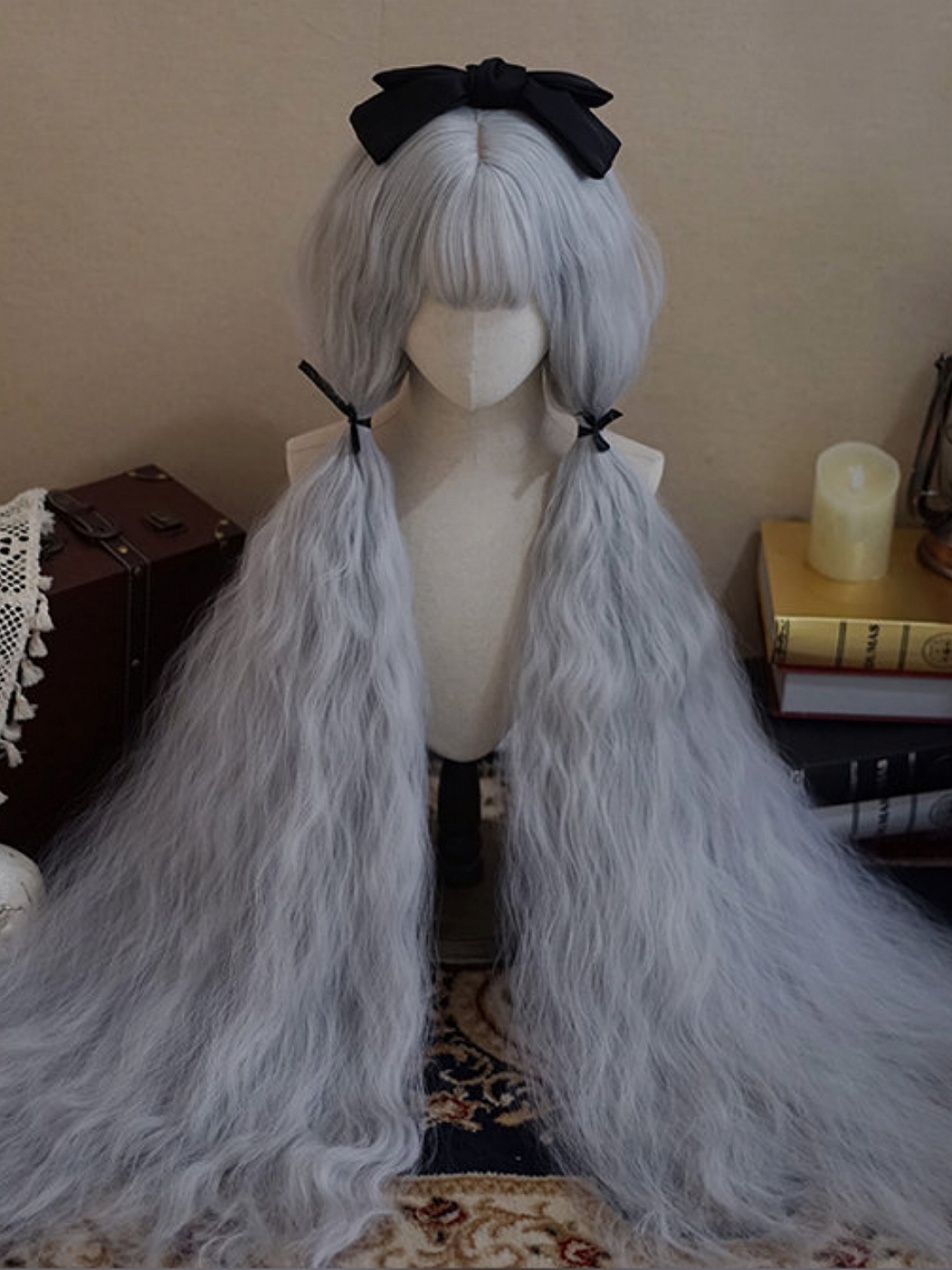 Evahair 2021 New Style Silvery Grey Hip Length Wavy Synthetic Wig with Bangs