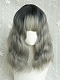 Evahair Grey Medium Wavy Synthetic Wig with Bangs