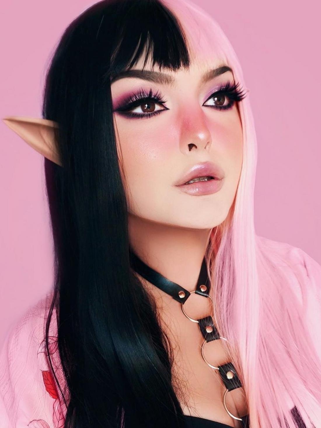 Evahair Half Black And Half Pink Wefted Cap Long Straight Synthetic Wig With Bangs Home Evahair Evahair Half Black And Half Pink Wefted Cap Long Straight Synthetic Wig With Bangs Home Evahair