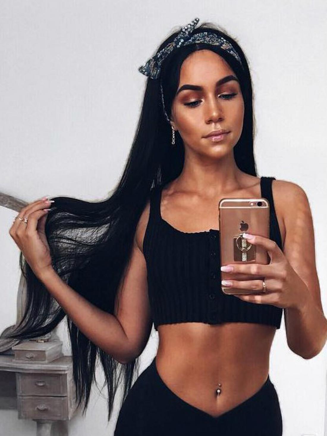 30 Long Kimk Inpired Black Yaki Straight Synthetic Lace Front Wig