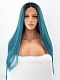 Sea Blue Mixed Color with Black Root Long Straight Synthetic Lace Front Wig 