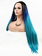 European and American style front lace long hair black and blue gradient wig