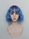 Evahair 2021 New Style Blue Bob Short Wavy Synthetic Wig with Bangs and Purple Roots