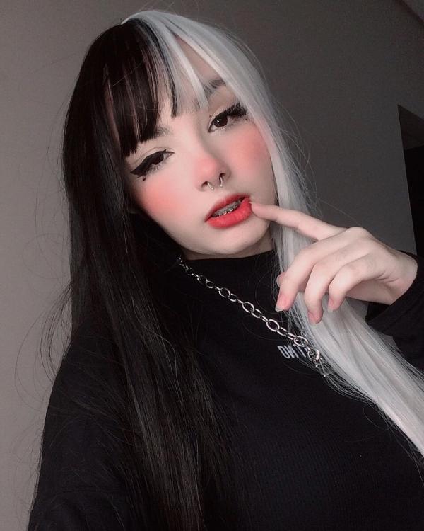 Evahair Half Black And Half White Long Straight Synthetic Wig With Bangs Home Evahair Evahair Half Black And Half White Long Straight Synthetic Wig With Bangs Home Evahair