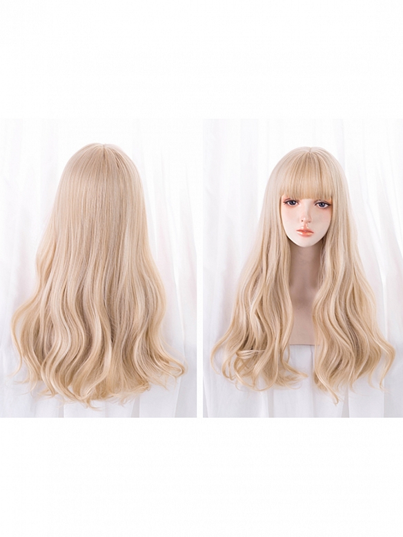 Evahair 2021 New Style Blonde Long Wavy Synthetic Wig with Full Bangs