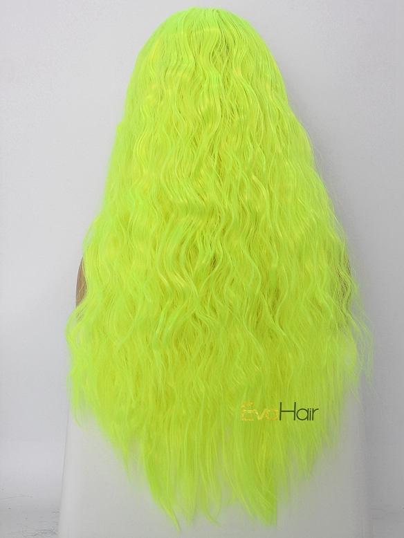 Stage Color Fluorescent Green Long Wavy Synthetic Lace Front Wig