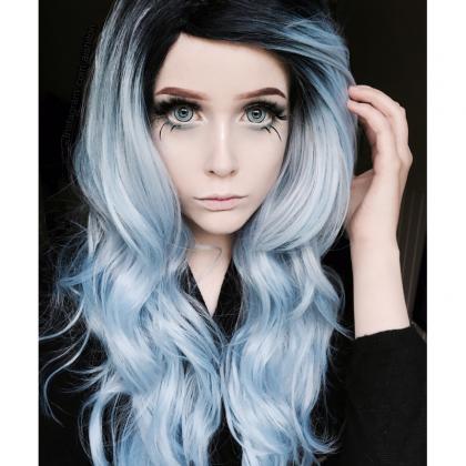 Glacier Blue Ombre Wavy Wefted Cap Synthetic Wig - All Synthetic Wigs ...