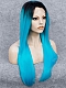 Electrical Blue Long Sleek Straight Synthetic Lace Front Wig with Dark Root