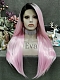 Evahair Pink Long Straight Synthetic Lace Front Wig With Black Root