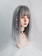 Evahair Grey Ombre Medium Length Straight Synthetic Wig with Bangs