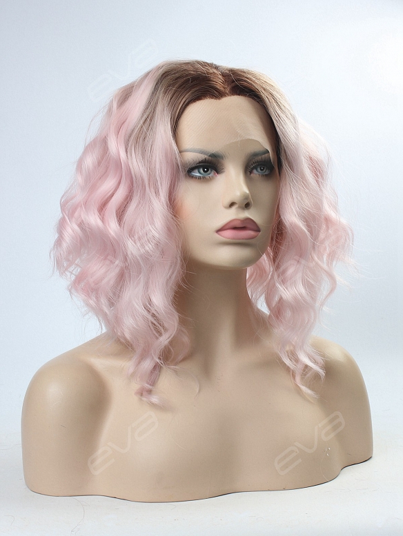 Pink Ombre Wavy Lob Synthetic Lace Front Wig