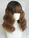 Evahair Brown Medium Wavy Synthetic Wig with Bangs and Black Roots