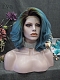 Evahair Blue Short Length Synthetic Lace Front Wig With Black-Green Root