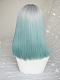 Evahair Silver to Bluish-Green Ombre Medium Straight Synthetic Wig with Bangs