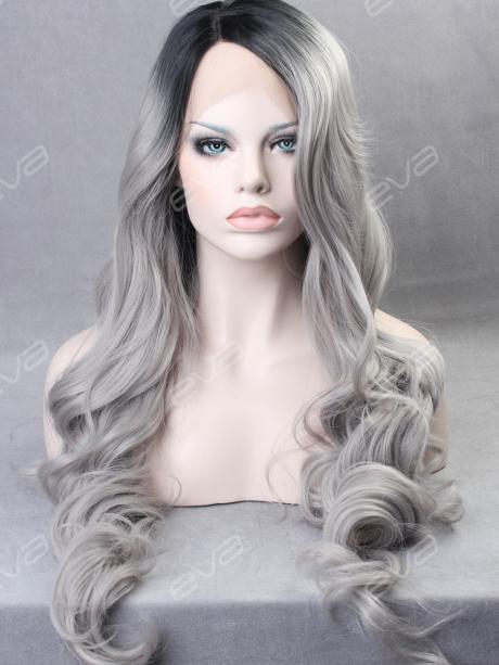EvaHair Best Seller Hot Grey/Silver Ombre Wavy Long 